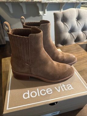 Dolce Vita Tan Suede Pull-On Chelsea Booties